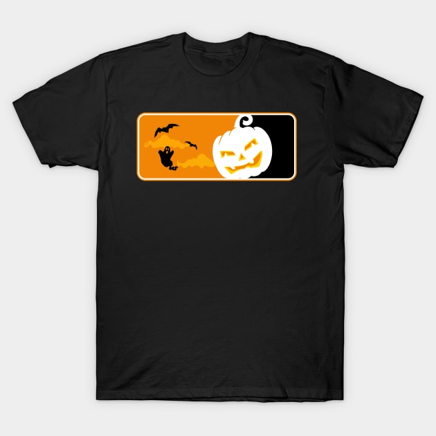 Happy Halloween Scary Pumpkin with Ghost and Bats T-Shirt by Citrus Canyon